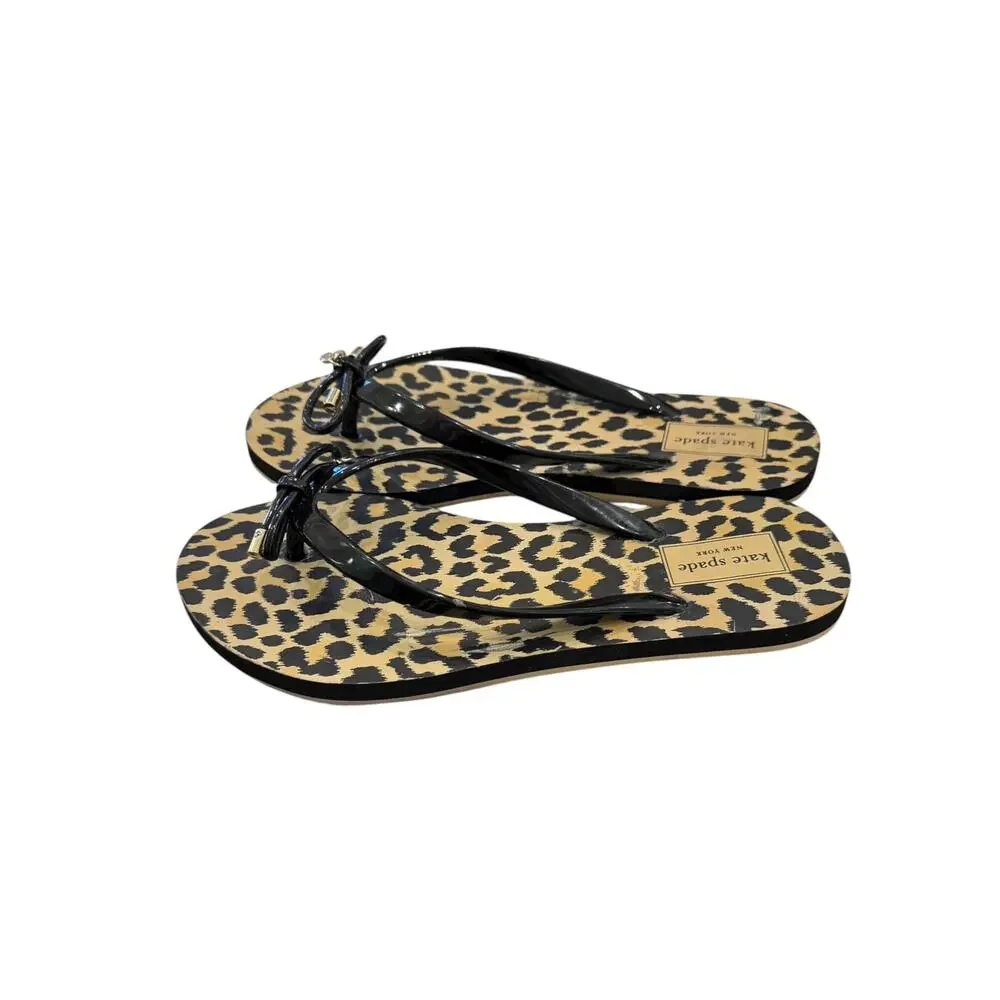 Kate Spade New York Nella Leopard Bow Flip Flops Black Size 7/8